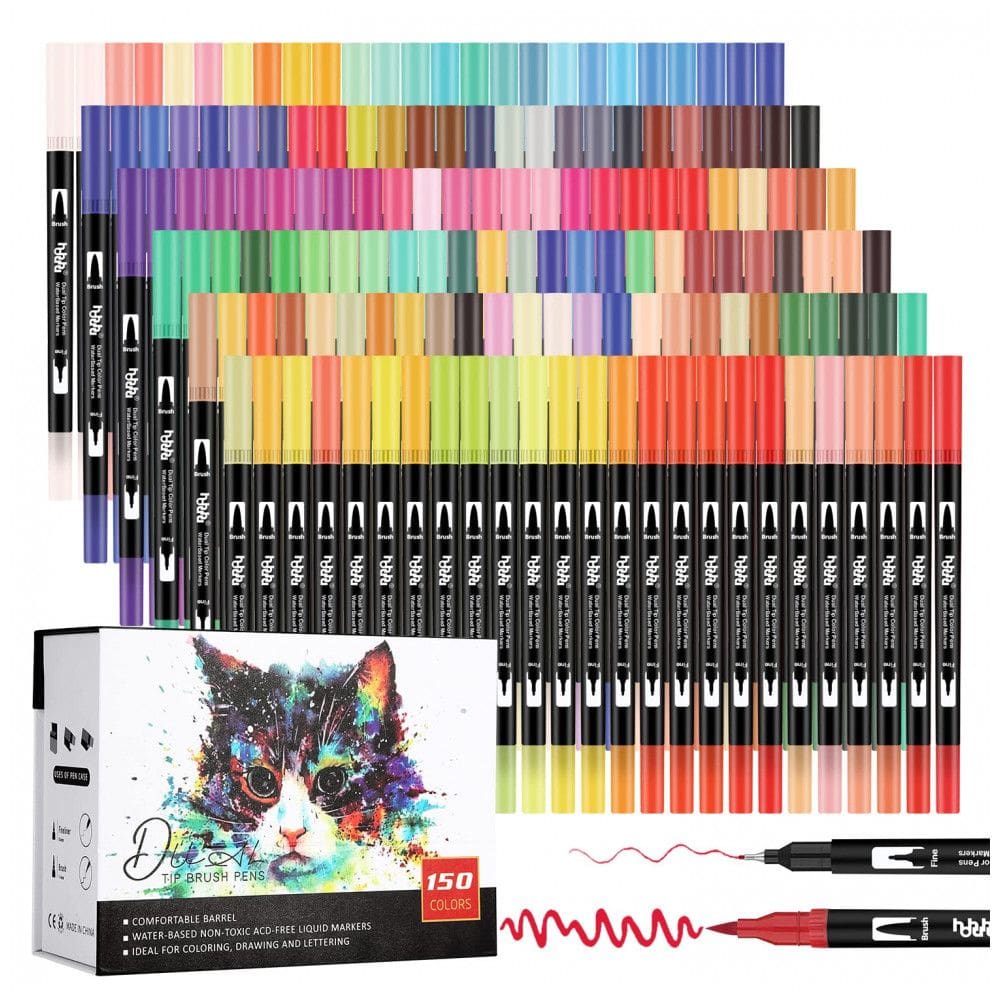 Conjunto de Canetas Artisticas 150 Cores com Ponta Pincel para Crianças e Adulto, Hhhouu HO150B, Preta
