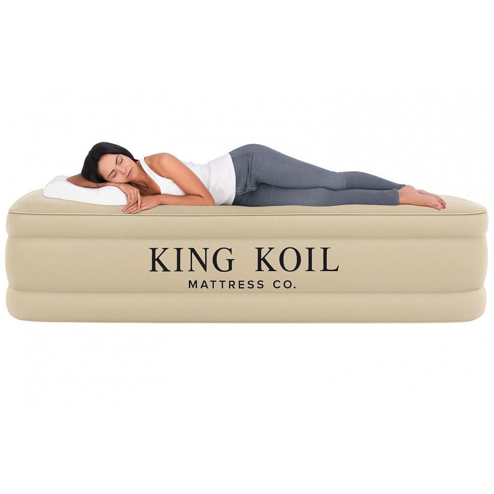 Colchão Inflável de Luxo Twin Size com Bomba Embutida - Ideal para Acampamentos e Visitas, Confortável e Prático,King Koil