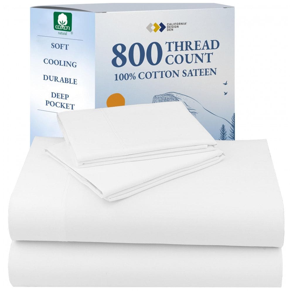 Conjunto de Lençóis de 800 Fios com Elástico, Tamanho Casal, Macio e Sedoso, com Material 100% Algodão, California Design Den, Branco