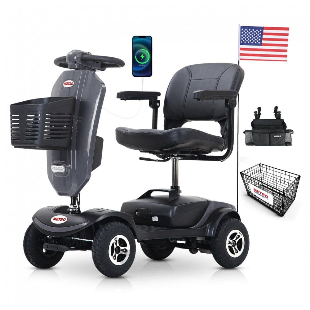 Cadeira de Rodas Elétrica Metro Mobility para Adultos, 136 kg de Capacidade, Dobrável, Portátil, Carregamento Conveniente, 2 Suportes para