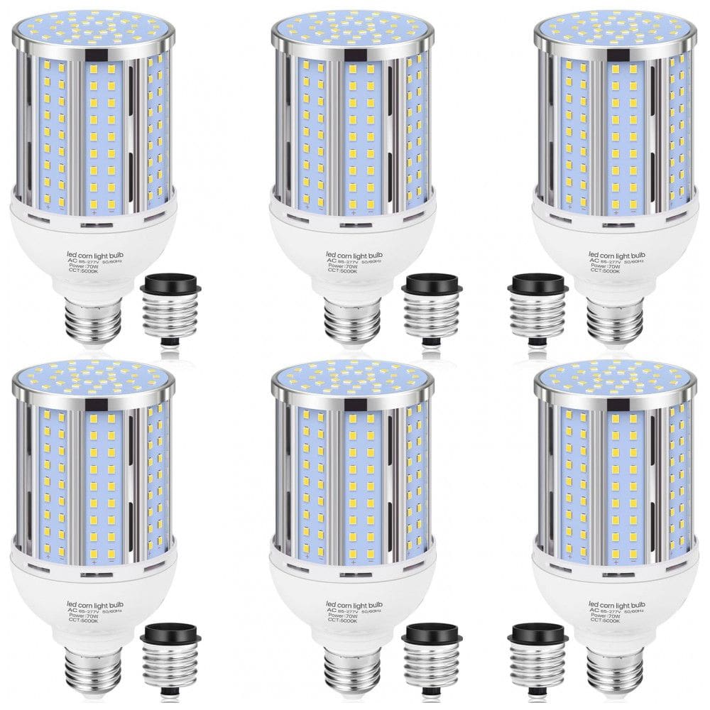 Pacote com 6 Lâmpadas de Milho LED de 70W, Equivalente a 700W, Base E26/E39 Média/Grande, Lâmpada LED COB Branca Quente 3000K