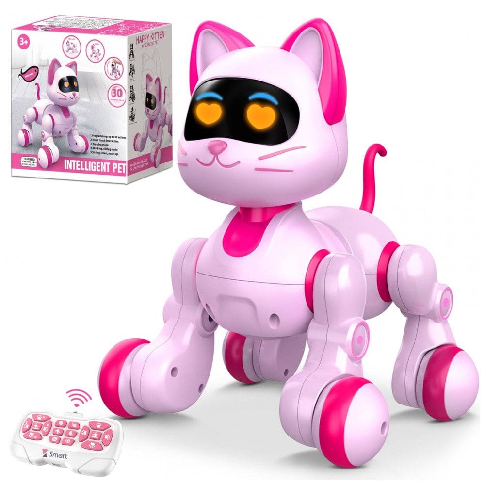 Robô Gato Interativo Rosa – Toy-Robotics, Controle Remoto, Dança, Música e Programação para Crianças