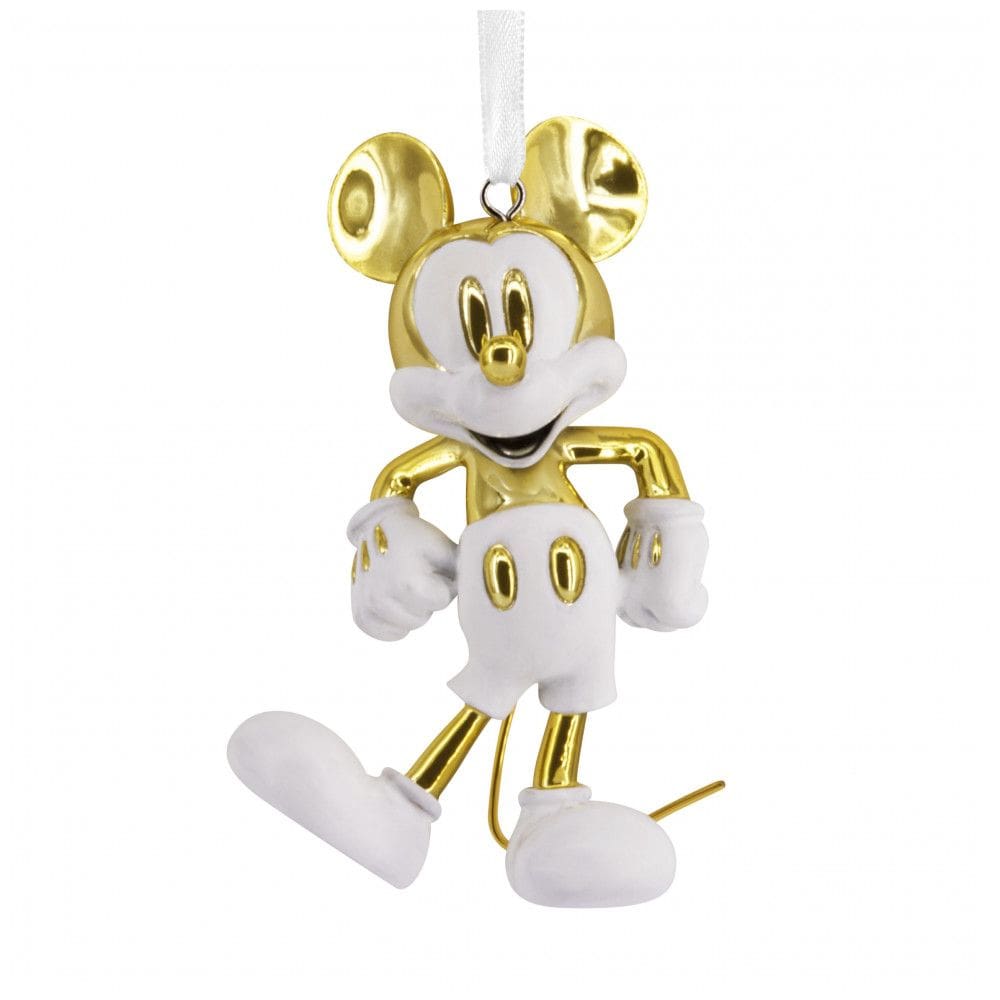 Enfeite Natalino Hallmark Signature 2025 Disney Mickey Mouse Branco e Dourado, Cerâmica, 5,7 x 8,3 x 3,2cm