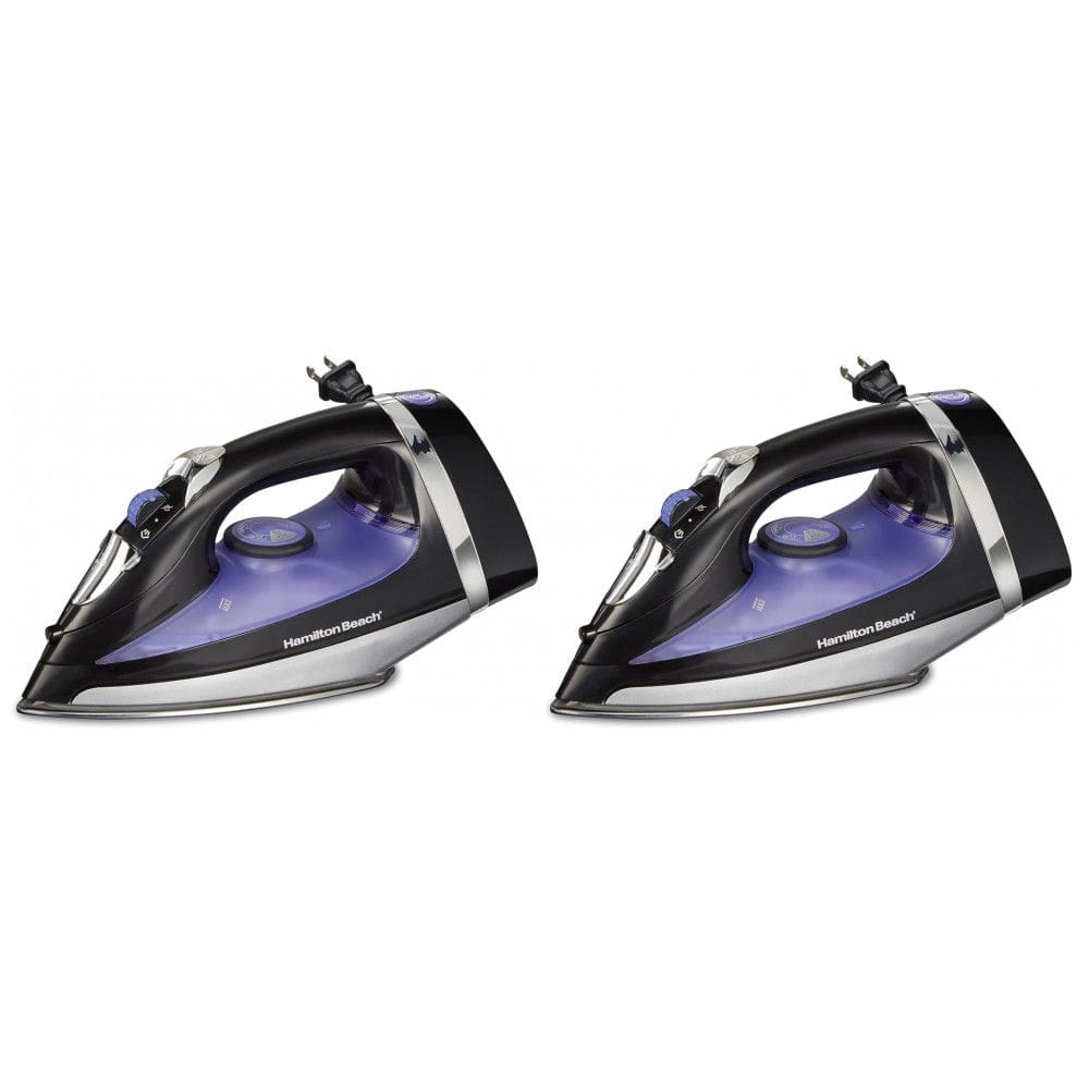 Ferro a Vapor Hamilton Beach para Roupas com Base de Aço Inoxidável, 1200 Watts, Cabo Retrátil de 2,4 Metros, Preto - Pacote com 2 Unidades
