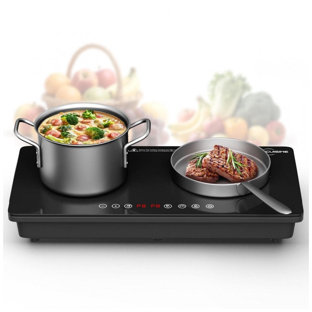 Cooktop de Indução Duplo Portátil 1800W, Com Toque Sensível, 9 Níveis de Potência, Controle Independente, Timer de 99 Minutos, VoltCuisine