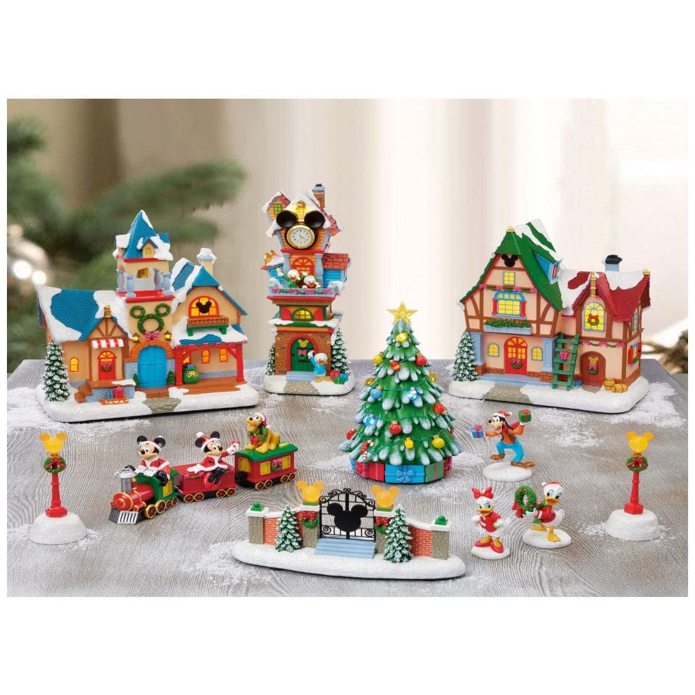 Conjunto Vila Natalina Disney Moments in Time com 13 Peças, Luzes LED, Música e Temporizador, Decoração Natalina Multicolorida