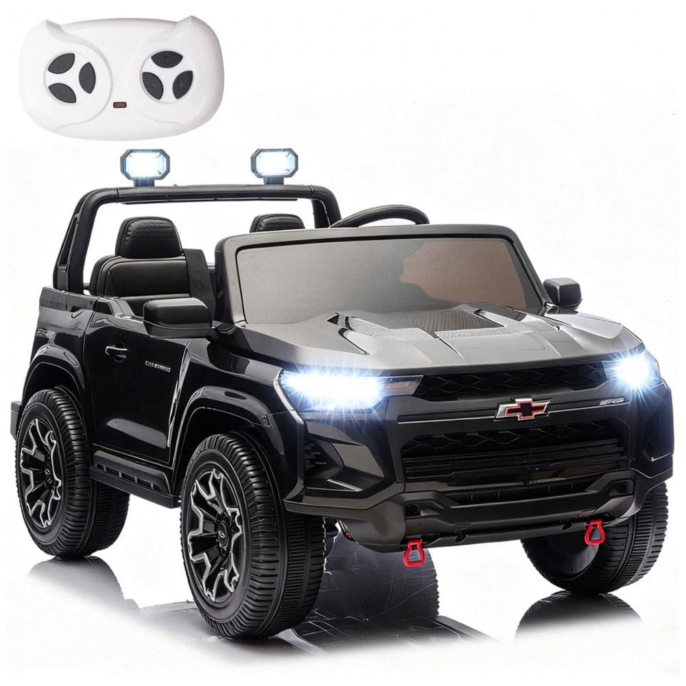 Carro Elétrico Infantil Chevrolet Colorado Licenciado 24V, 2 Lugares, 4WD, Controle Remoto, Música, Alarme, Megafone, Preto