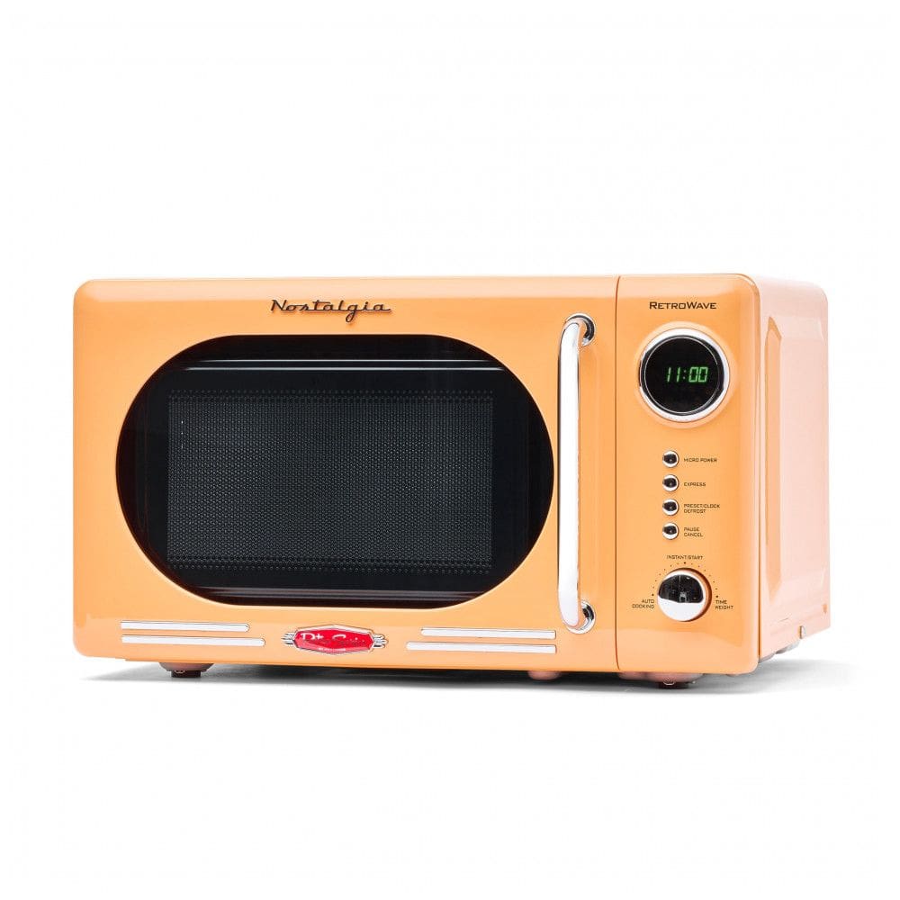 Forno micro-ondas de bancada Nostalgia retrô laranja, 700W, display digital LED, 12 programas, trava de segurança infantil, 20L, 110V