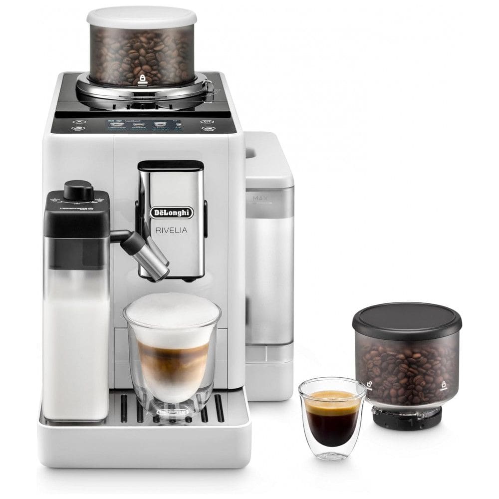 Máquina de Café Espresso Automática De`Longhi Rivelia Branca Moedor Integrado, Espumador Automático, Bean Switch System 110V