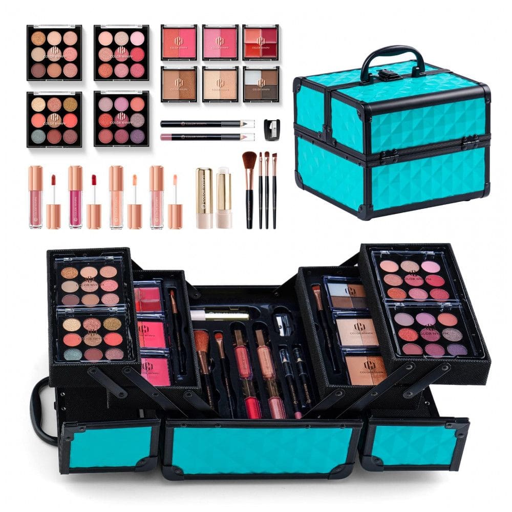 Color Nymph Kit de Maquiagem Completo All In One Verde – Estojo Portátil com 36 Sombras, Iluminador, Blush, Gloss e Pincéis
