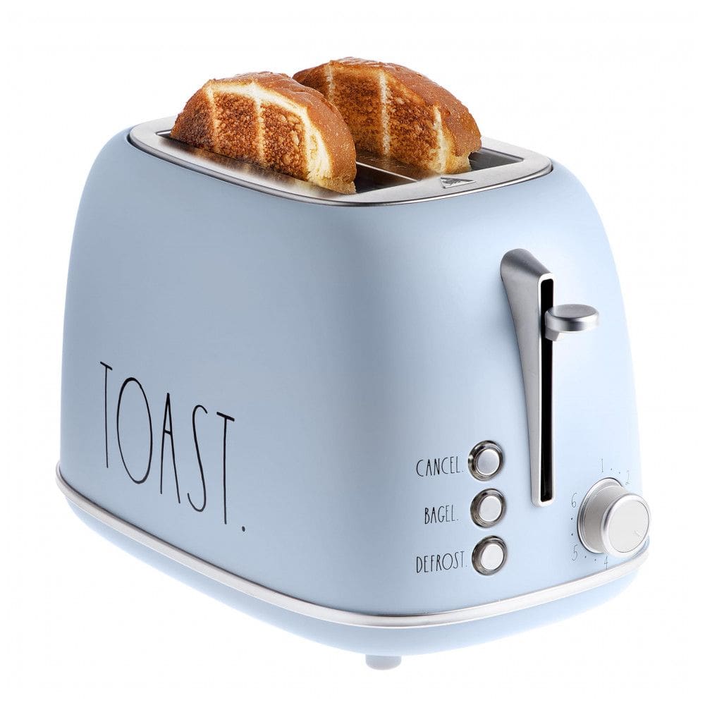Torradeira Rae Dunn Retrô 2 Fatias Inox Azul Bebê com Fendas Largas, 6 Níveis de Tostagem, Funções Bagel e Descongelar, Bandeja de Migalhas