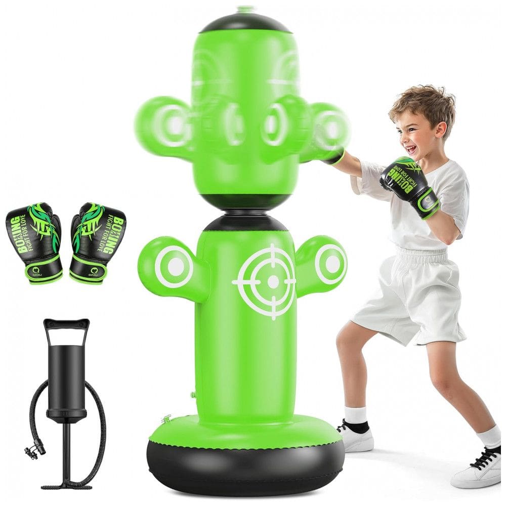 QPAU Saco de Pancadas Inflável 360° Rotativo para Crianças com Luvas e Bomba de Mão - Verde