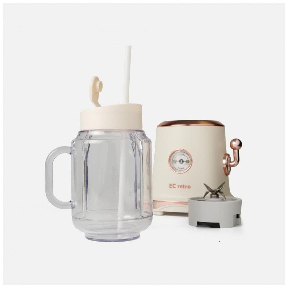 Liquidificador Retrô ECretro Bege Amarelo Claro 300W Copo Portátil 600ml 2 Velocidades 110V