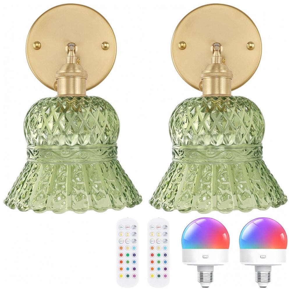 Shenmoyl Conjunto de 2 Arandelas Vintage Verdes com Controle Remoto e LED Recarregável, Luz Ajustável para Quarto e Banheiro
