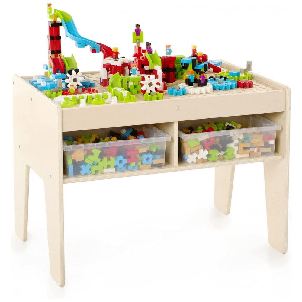 Mesa de atividades Guidecraft IO Blocks Center em madeira com 458 peças de construção e 4 bins de armazenamento - Brinquedo Educacional STEM