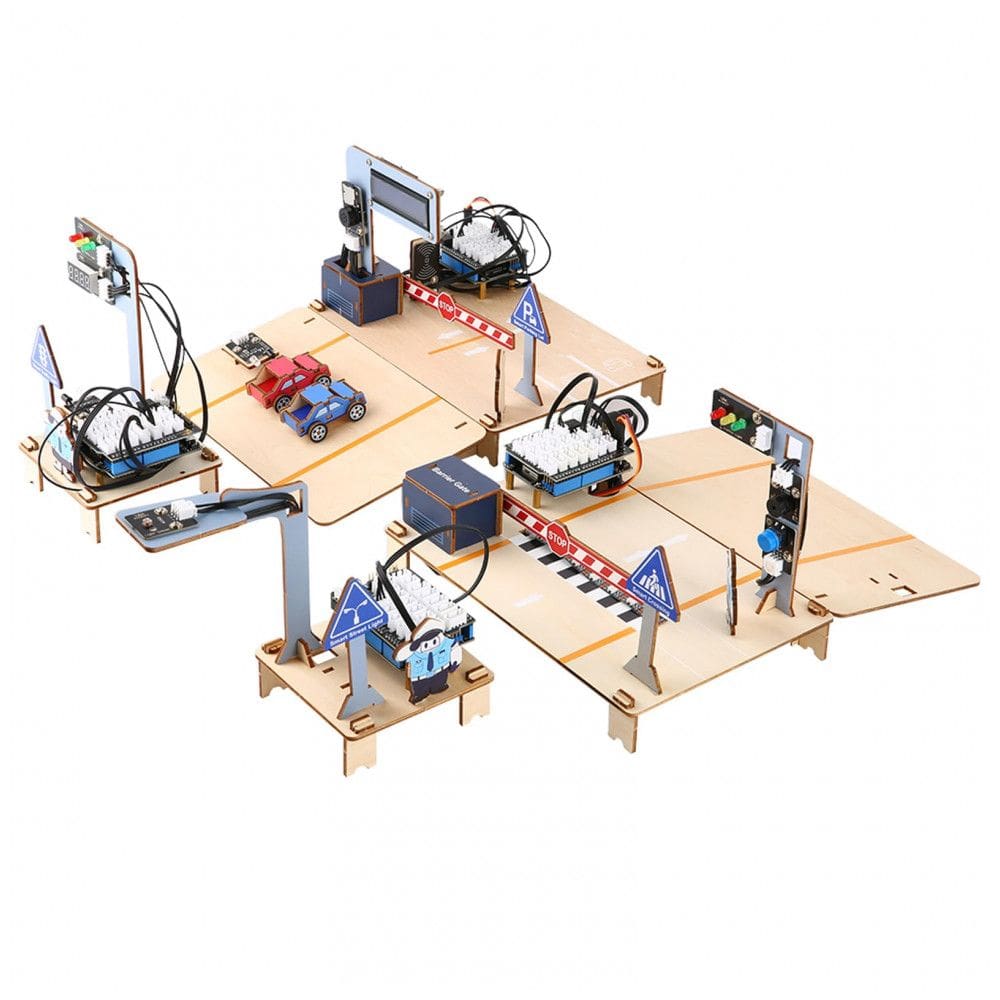 Kit educativo ACEBOTT QE027 trânsito inteligente ESP32 4 em 1 compatível Arduino para projetos STEM de transporte