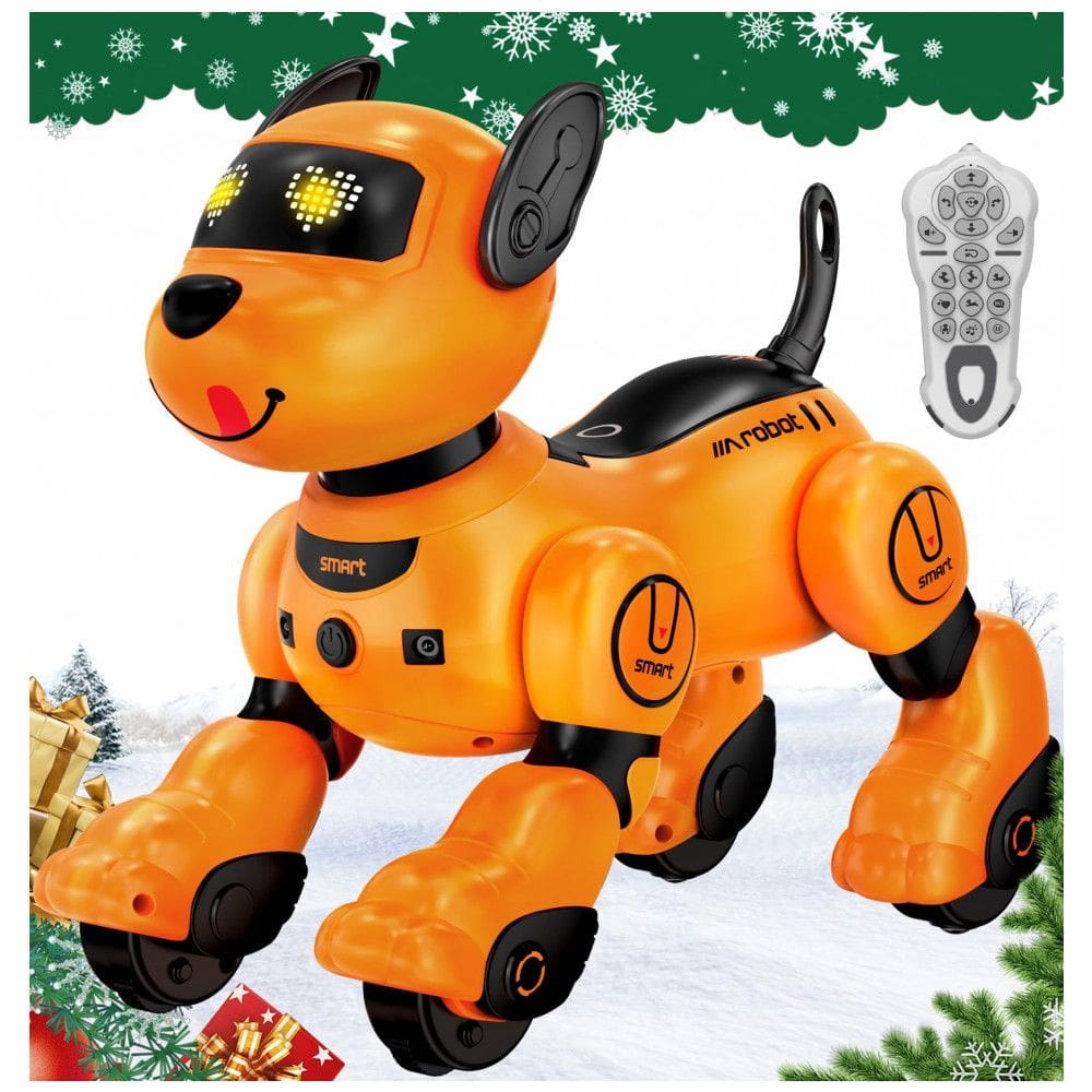 Cachorro robô programável Anysun laranja com controle remoto voz toque dança e seguir