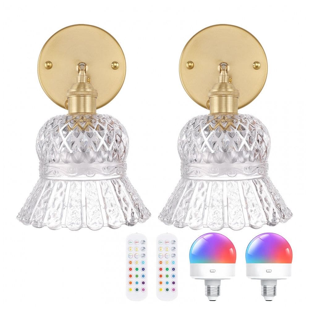 Arandela vintage sem fio Shenmoyl kit 2 peças vidro abacaxi transparente LED recarregável controle remoto