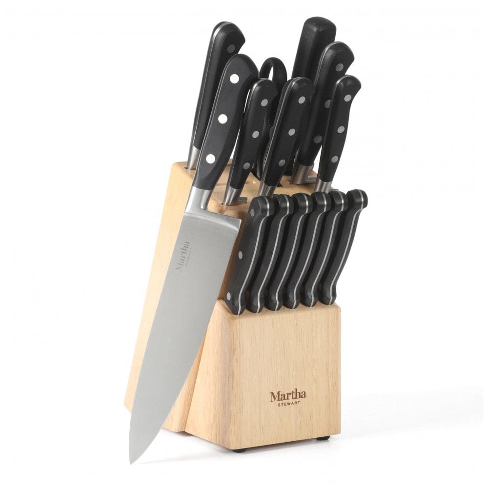 Conjunto de Facas de Cozinha Martha Stewart Carverton 15 Peças Preto com Cabo ABS e Bloco em Madeira