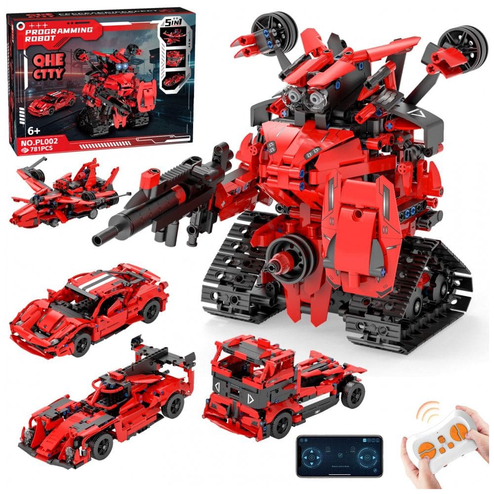 Kit robô F1 5 em 1 QHECTTY com 785 peças, carros e robô com app e controle remoto para crianças 6 a 14 anos