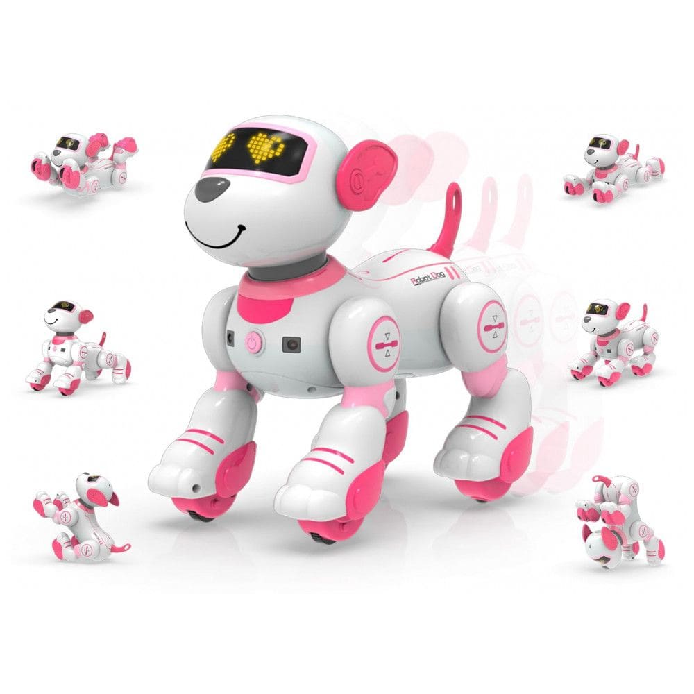 Robô pet interativo STEMTRON cachorro com controle remoto programação música e dança - Rosa