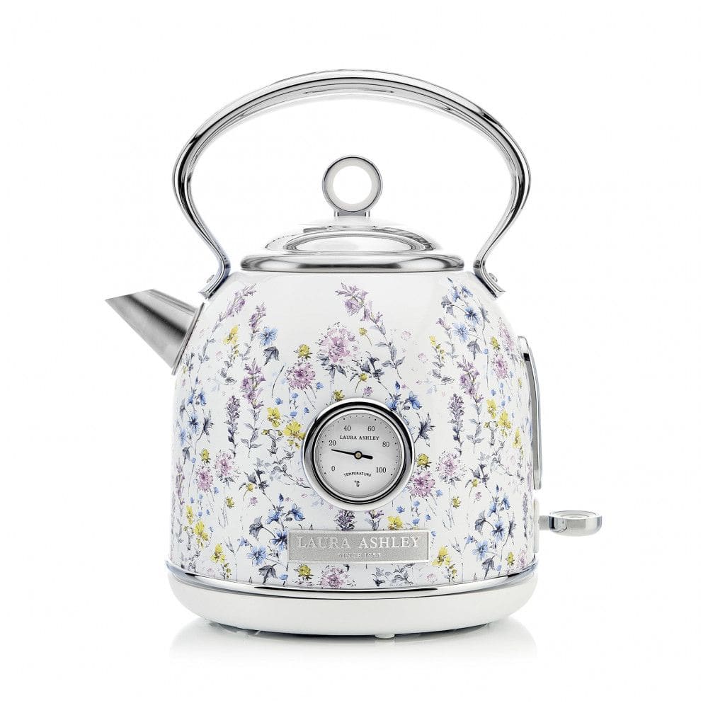 Chaleira elétrica dome inox 1,7L Laura Ashley Wild Meadow, fervura rápida com termômetro externo e indicador de nível de água, 110V