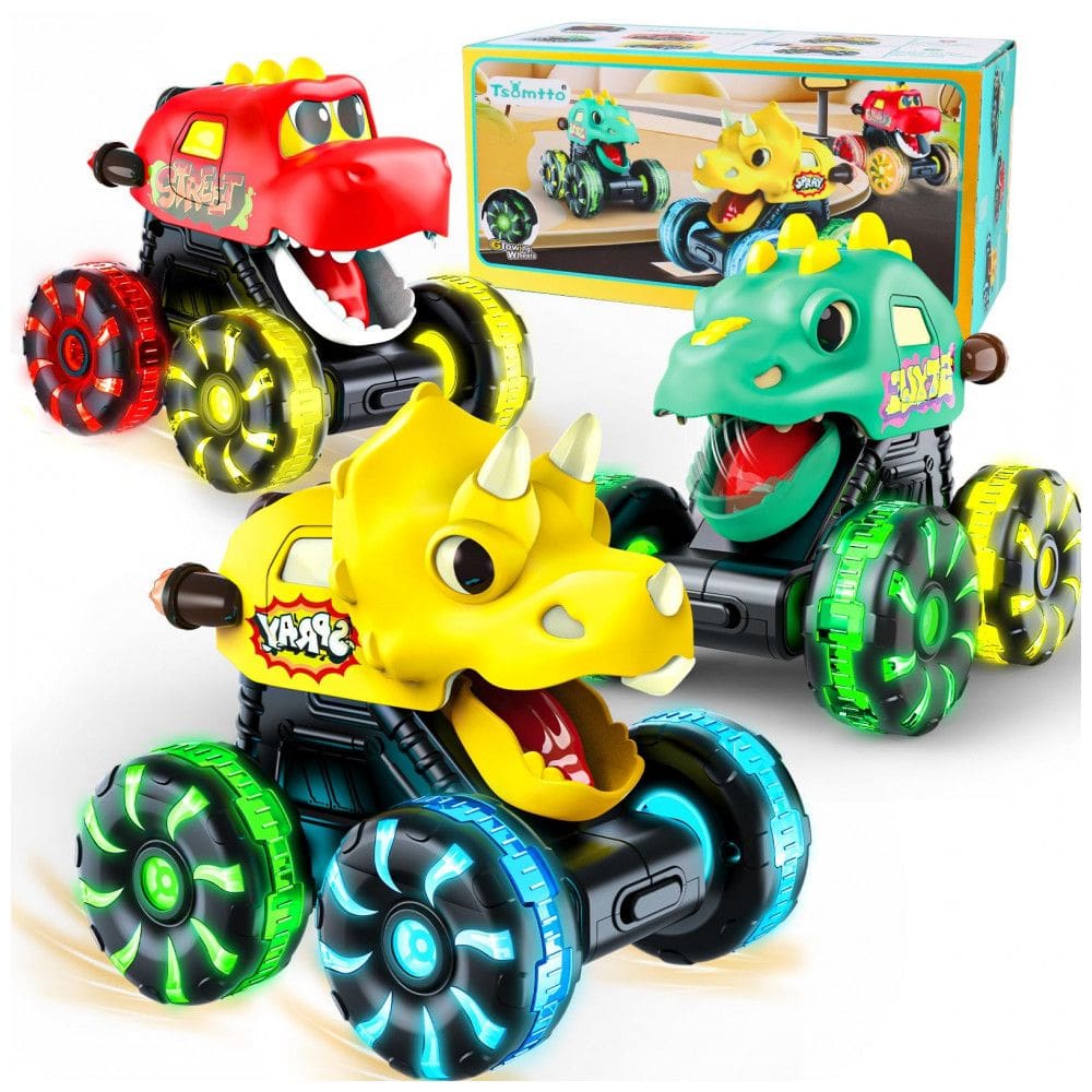 Caminhão Monstro Dinossauro Tsomtto 3 Unidades com Luzes LED Press and Go para Crianças a Partir de 18 Meses