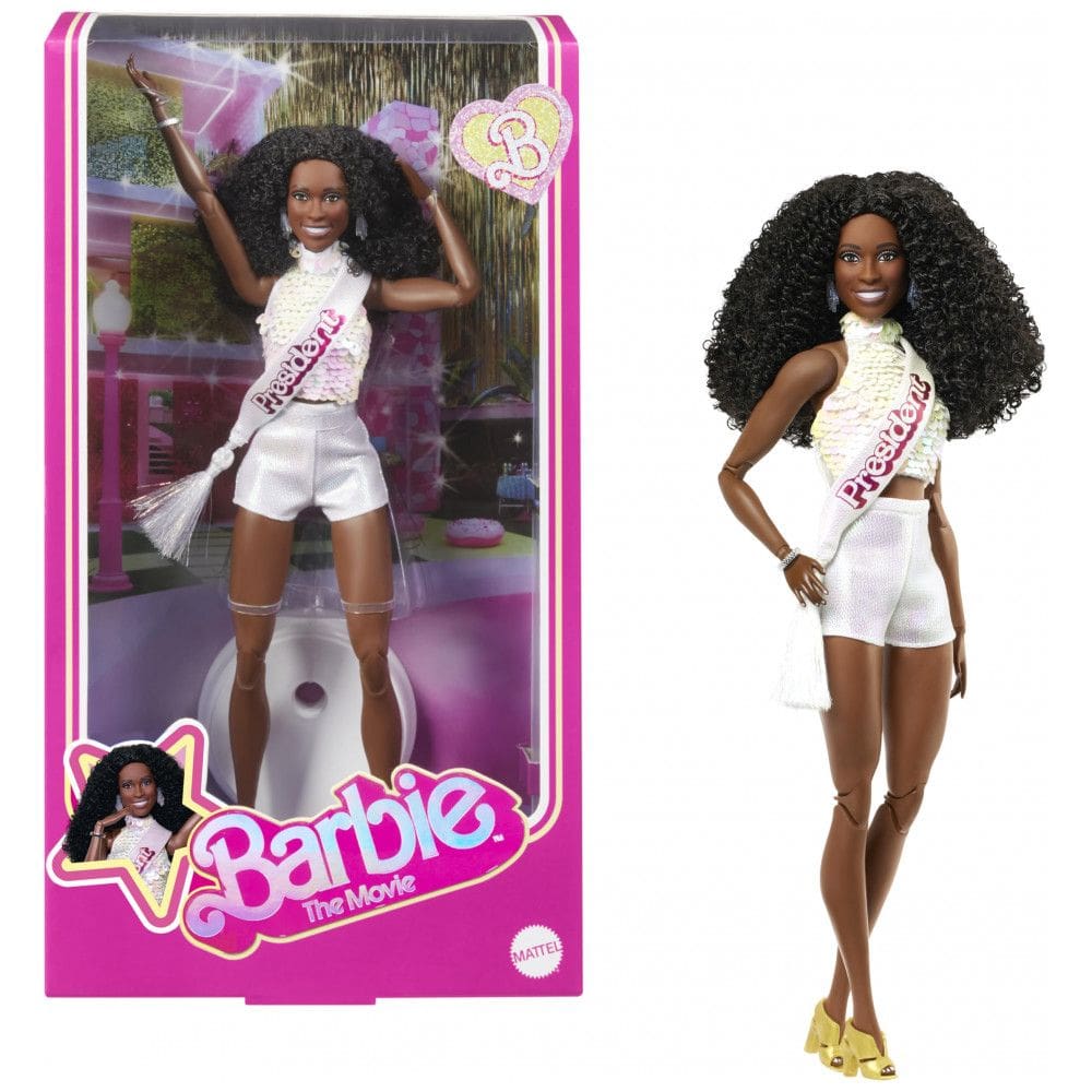 Barbie The Movie - Boneca Colecionável Presidente Issa Rae com Traje Branco Brilhante e Faixa Presidencial 2025