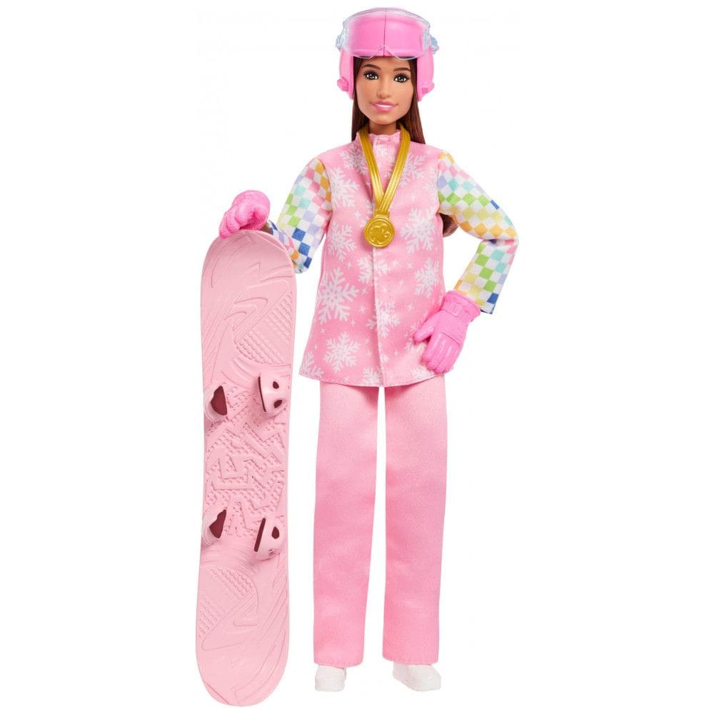 Boneca Barbie Careers Snowboarder com jaqueta rosa prancha que muda de cor e mais de 10 acessórios de esportes de inverno 2025