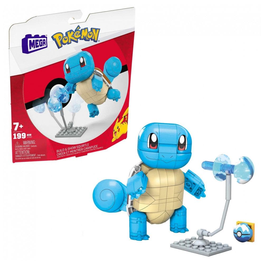 Conjunto de blocos de montar MEGA Pokémon Squirtle Mattel articulado com 199 peças e 10 cm de altura
