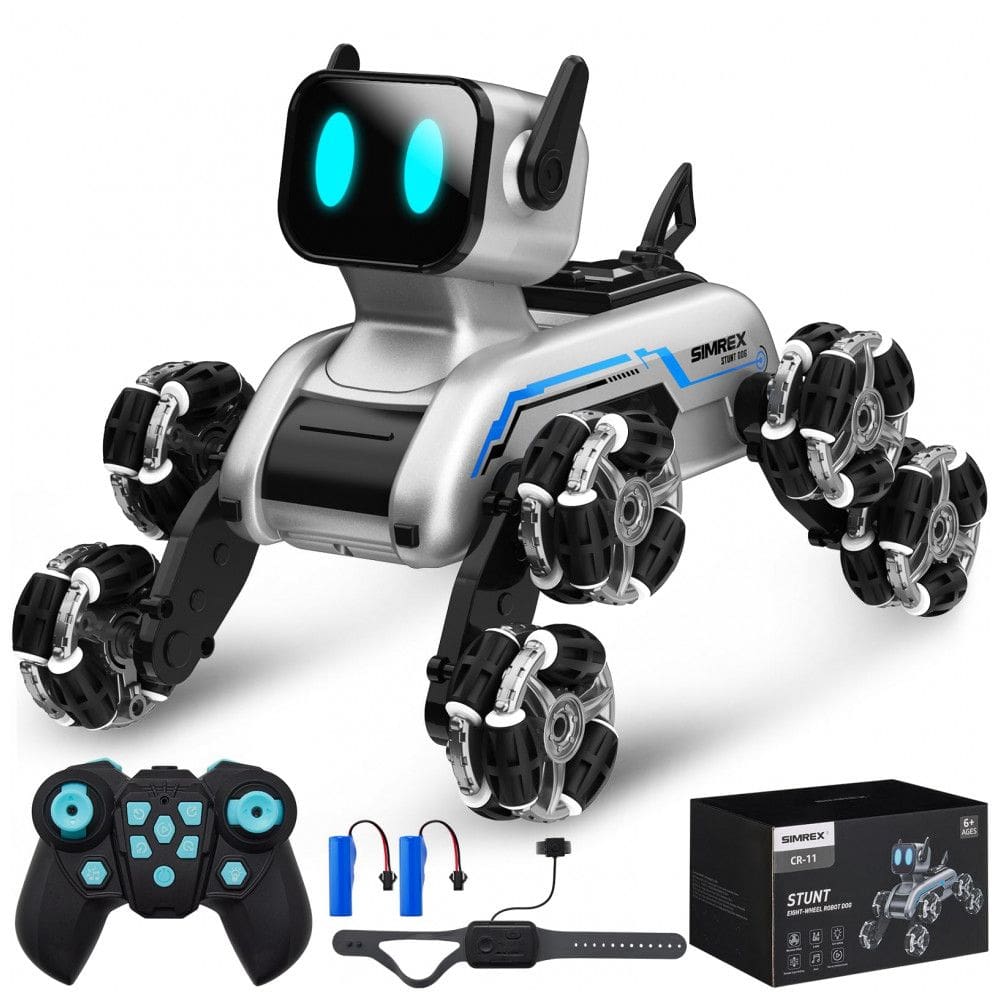 Carrinho robô cachorro SIMREX 8 rodas com rodas mecanum LED e controle por gestos TOY2503