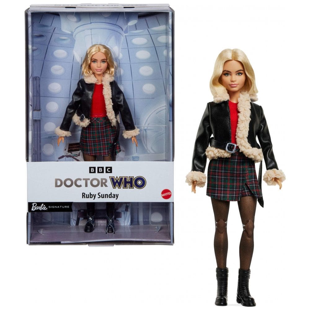 Boneca Barbie Ruby Sunday Doctor Who colecionável 14ª temporada com base e certificado de autenticidade 2025