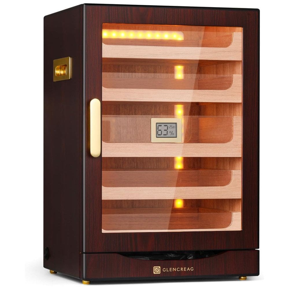 Umidor para Charutos com Luz LED Automática, Tamanho Extra Grande para 250 Charutos, Revestimento de Cedro Espanhol