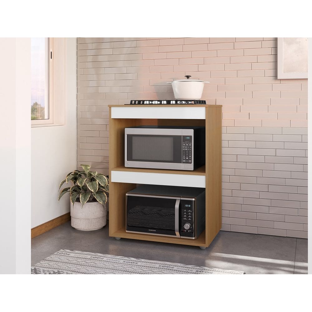 Gabinete Cooktop Adriana Amêndoa/Branco C/Tampo Fogão 4 ou 5 Bocas - AJL Móveis