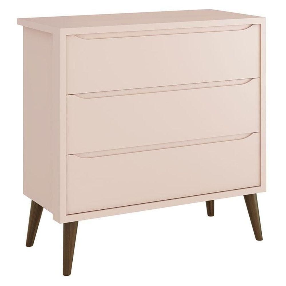 Cômoda Gaveteiro Infantil Theo Rosa Com Pés Amadeirados - Reller