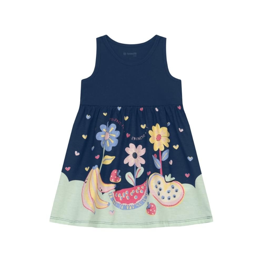 Vestido infantil menina de flores e frutas Brandili