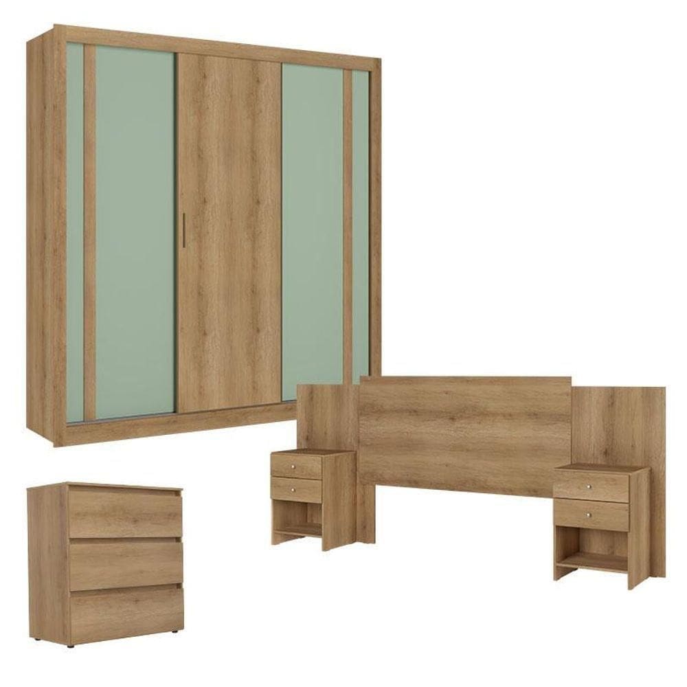 Guarda Roupa Casal Ibiza 3 Portas Capuccino Menta ComCômoda Gaveteiro CondessaE Cabeceira Formosa Capuccino- Thb