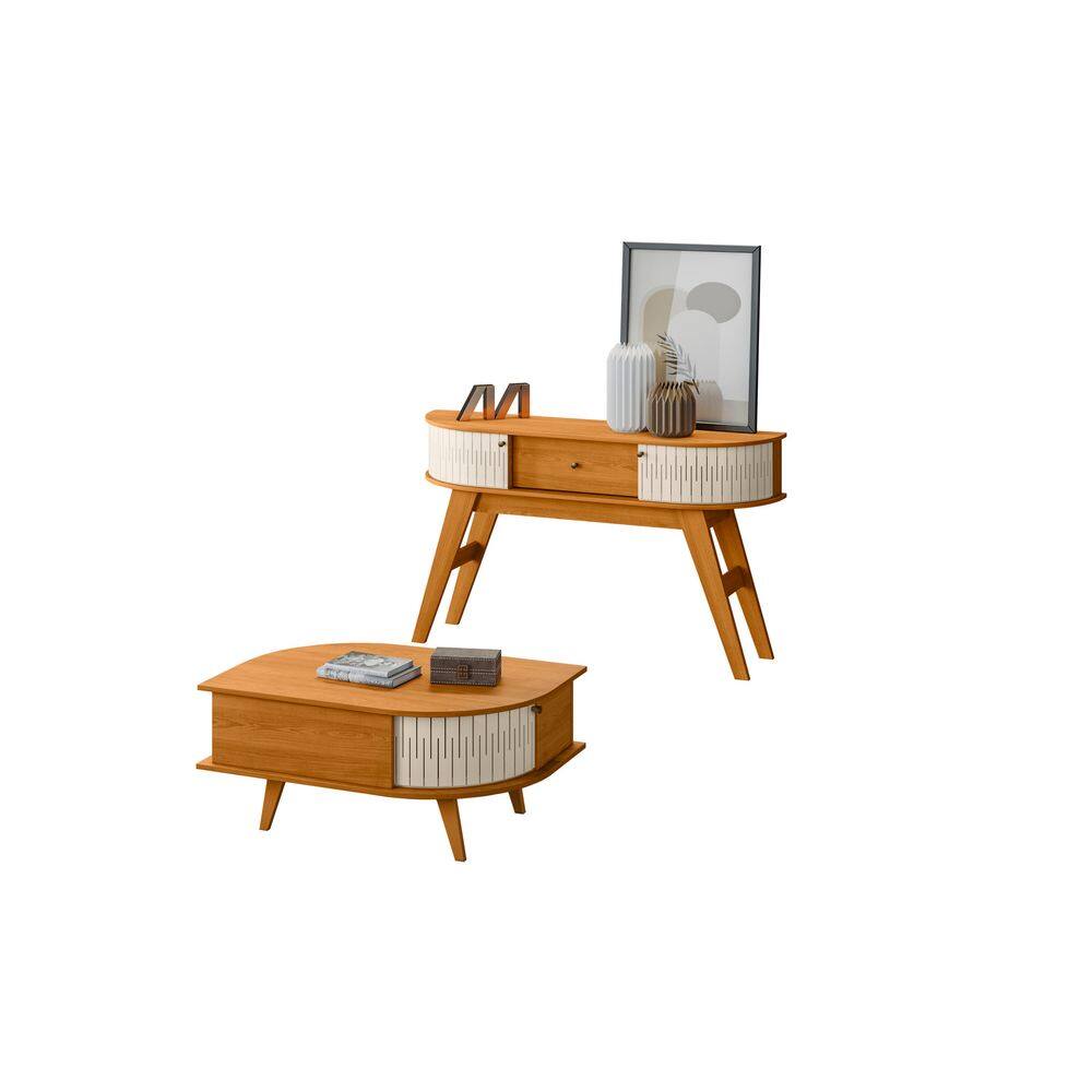 Kit Sala Aparador Estoril + Mesa de Centro Indianápolis Cinamomo e Off White Liberty Móveis