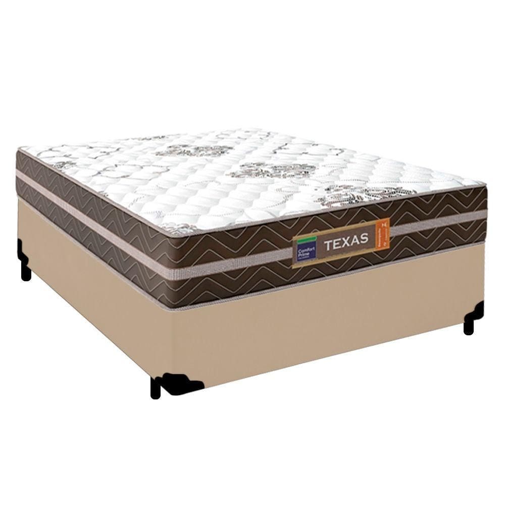 Cama Box Casal Sintético + Colchão Molas Ensacadas Texas Colchões 138cm Bege - Suporta Até 120 Kg Por Pessoa