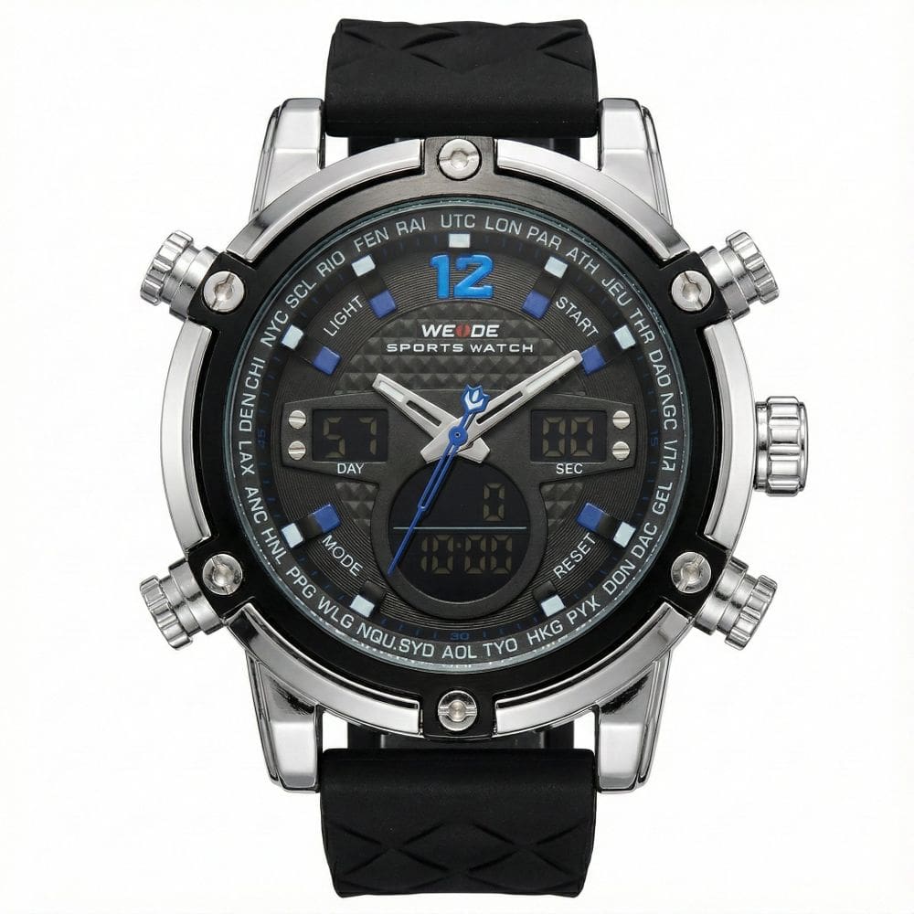Relógio Masculino Weide AnaDigi WH-5205 Prata e Preto e Azul