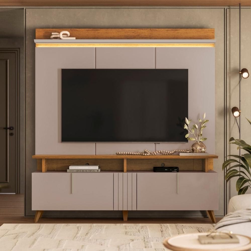 Painel De TV Com LED E Rack Retrô De 2 Portas Para Sala