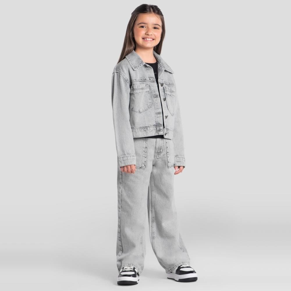 Calça wide leg jeans infantil menina Brandili