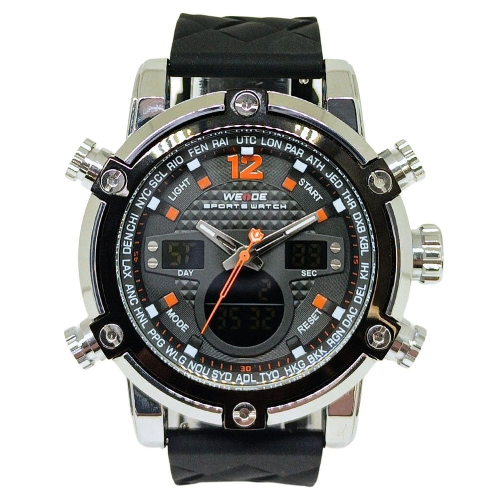 Relógio Masculino Weide AnaDigi WH-5205 Prata e Preto e Laranja