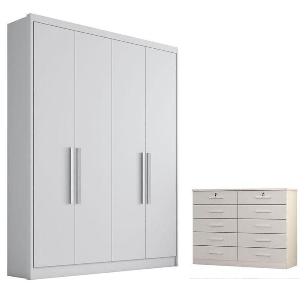 Guarda Roupa Solteiro Sevilha E Gaveteiro Milão Com Chave Neve - Horizonte