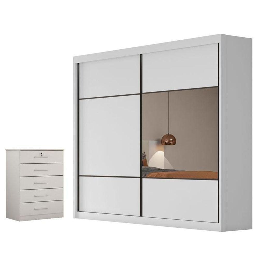 Guarda Roupa Casal Belmonte E Gaveteiro Suiça Com Chave Neve - Horizonte