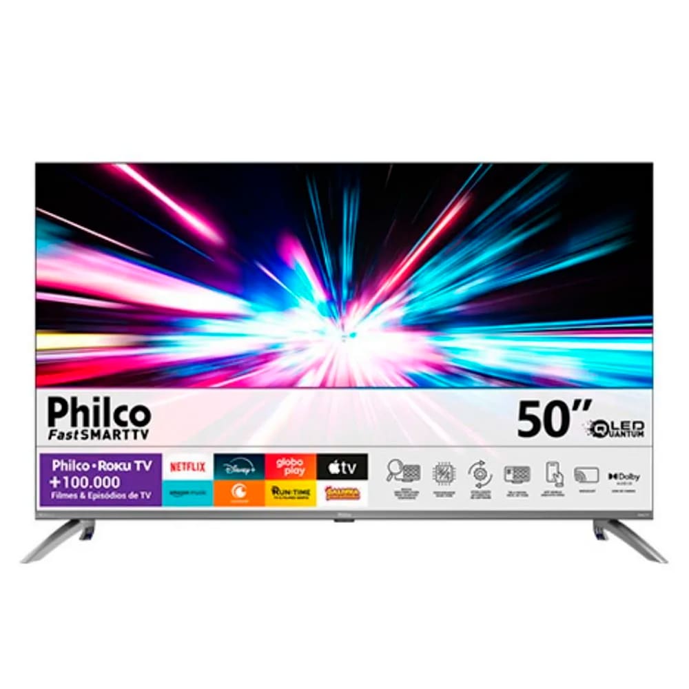 TV Smart Philco QLED 4k 50” Roku HDR10 Dolby Audio 4 HDMI