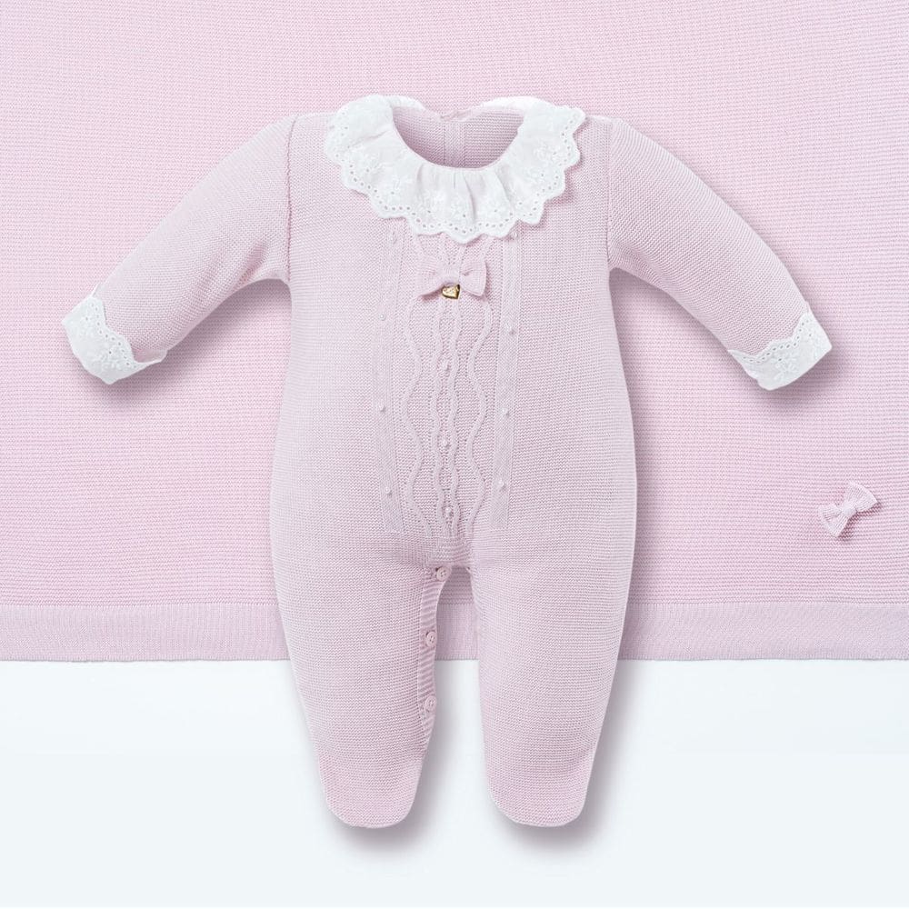 Saída de Maternidade Bebê Tricot Rosa Algodão Laço - Hug