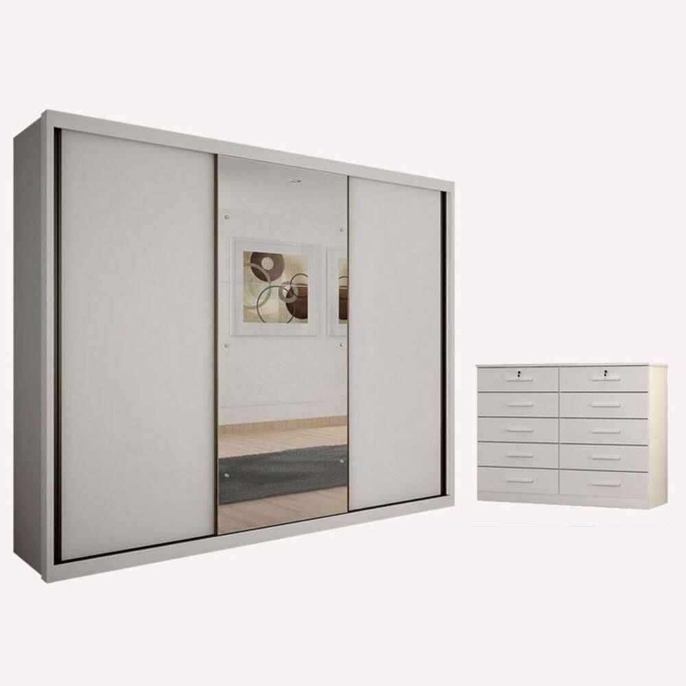 Guarda Roupa Casal Palazzo Com Espelho E Gaveteiro Milão Com Chave Neve - Horizonte