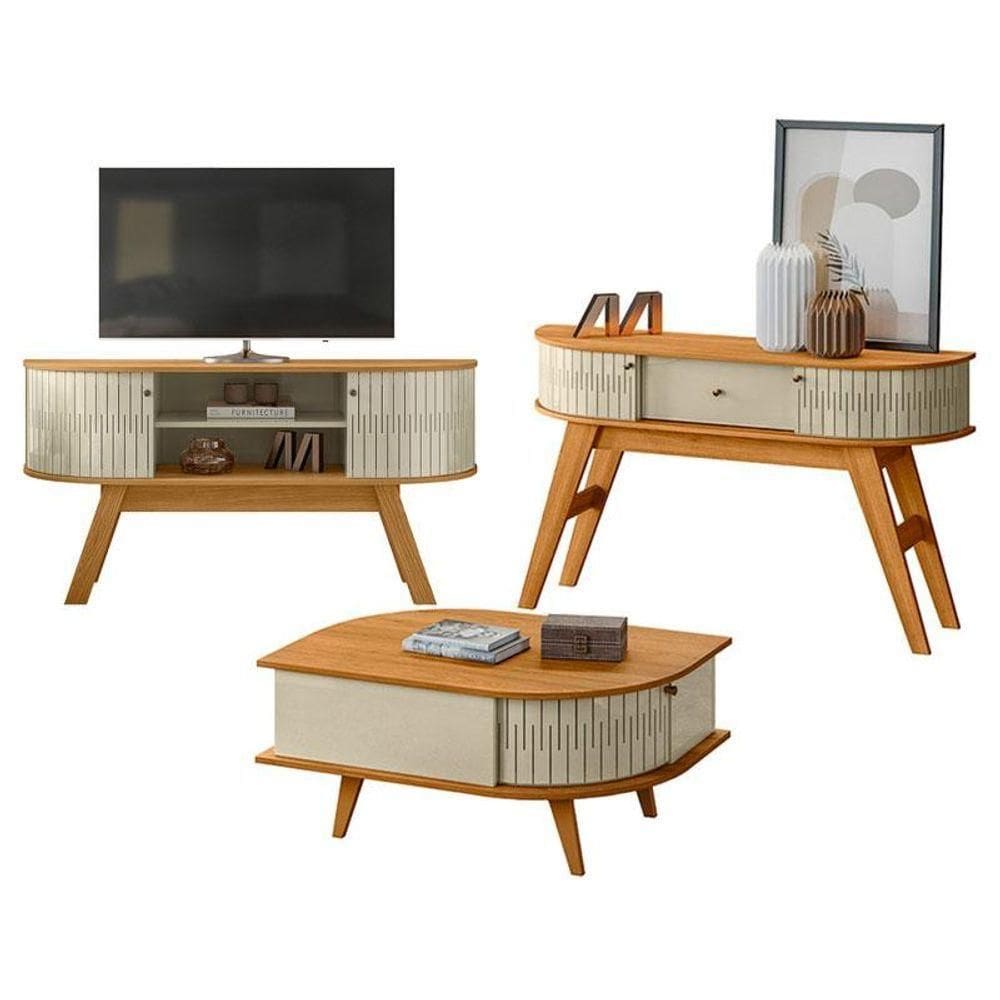 Rack Bancada Atlanta E Aparador Estoril Com Mesa De Centro Indianápolis Cumaru Opala - Madetec