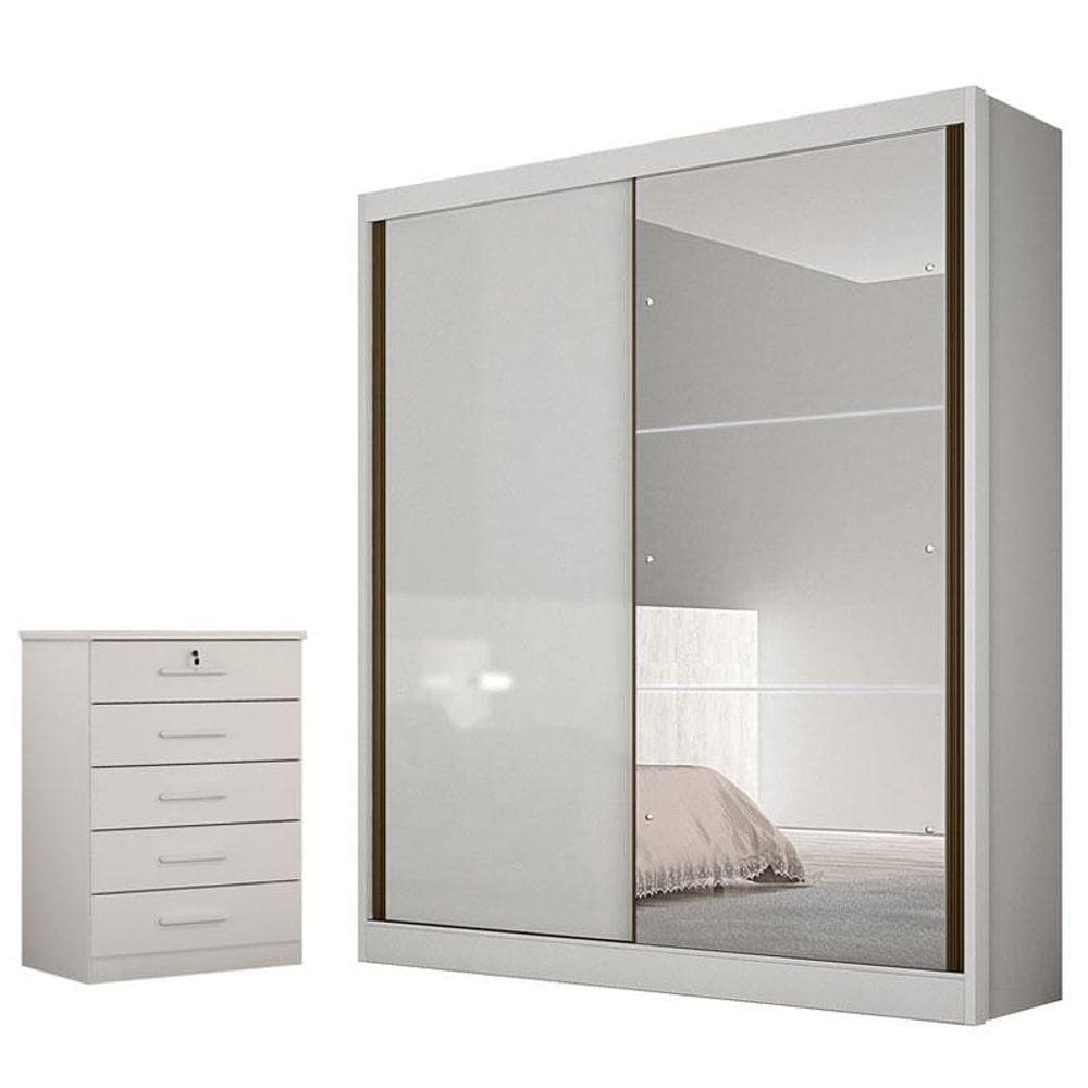 Guarda Roupa Solteiro Dante Com Espelho E Gaveteiro Suiça Neve - Horizonte